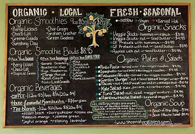 Picture of Natural Living's new vegan cafe menu